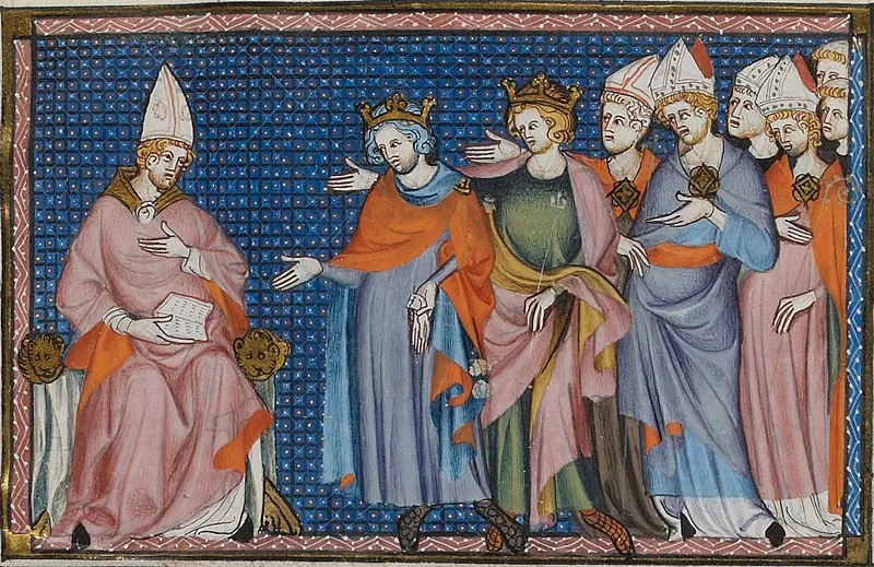 Filipe III. da França e Carlos de Anjou pedem ao Papa que canonize Luís IX. o Santo (São Luís).
