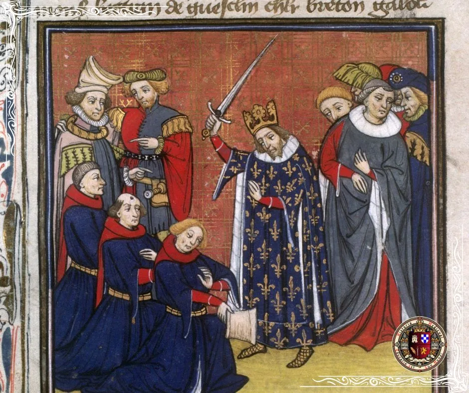 João II da França ordenando cavaleiros. (BNF, Richelieu, Manuscrits Français, Grandes chroniques de France, Paris Bibliothèque Nationale de France)