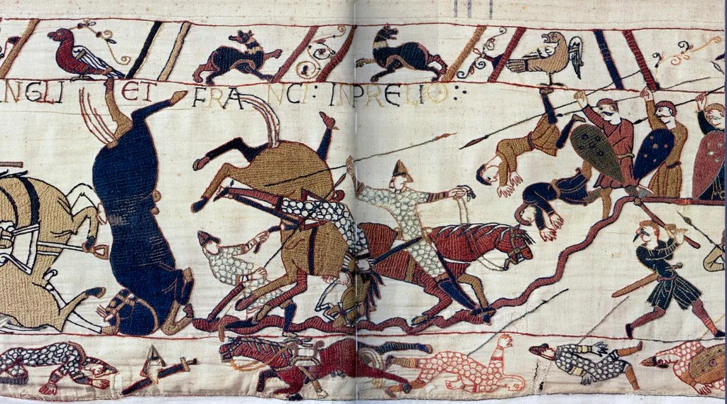 Cena da tapeçaria de Bayeux descrevendo a Batalha de Hastings