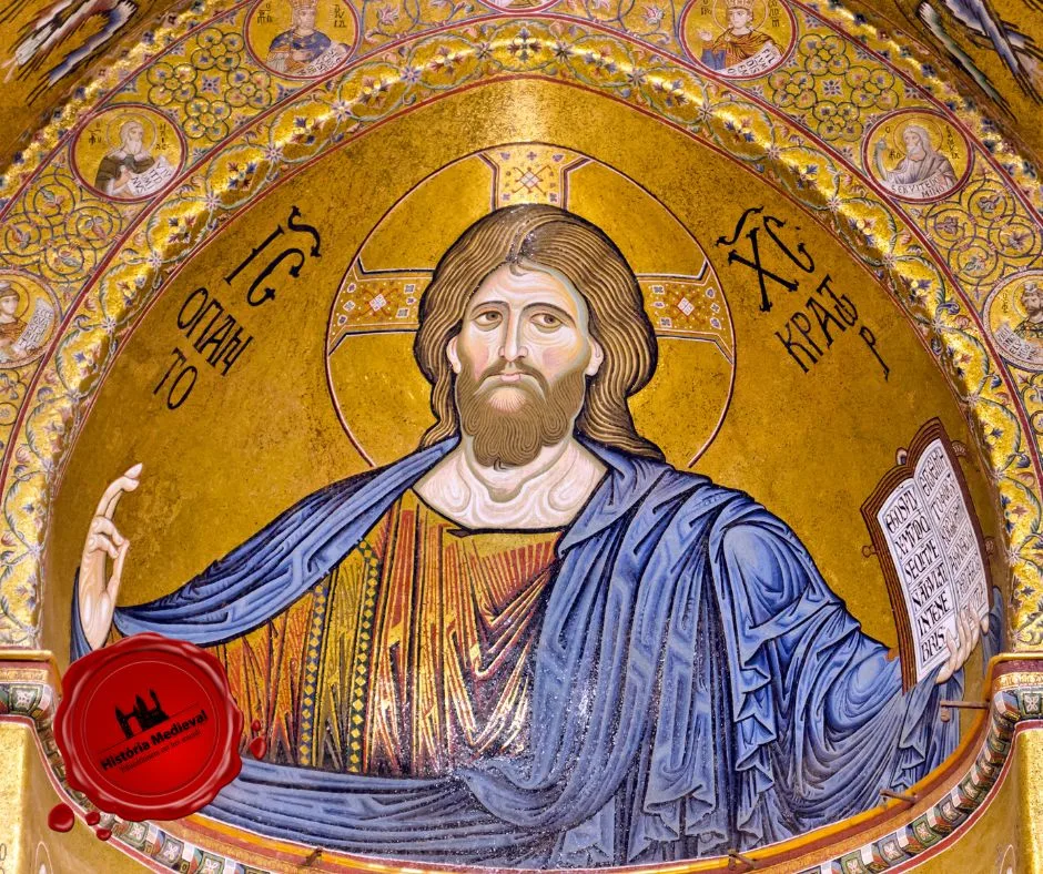 Cristo Pantocrator - A Catedral de Monreale (Duomo di Monreale) está localizada em Monreale, perto de Palermo, na Sicília, Itália. - Interior (Licença de uso paga, Imagens Getty)