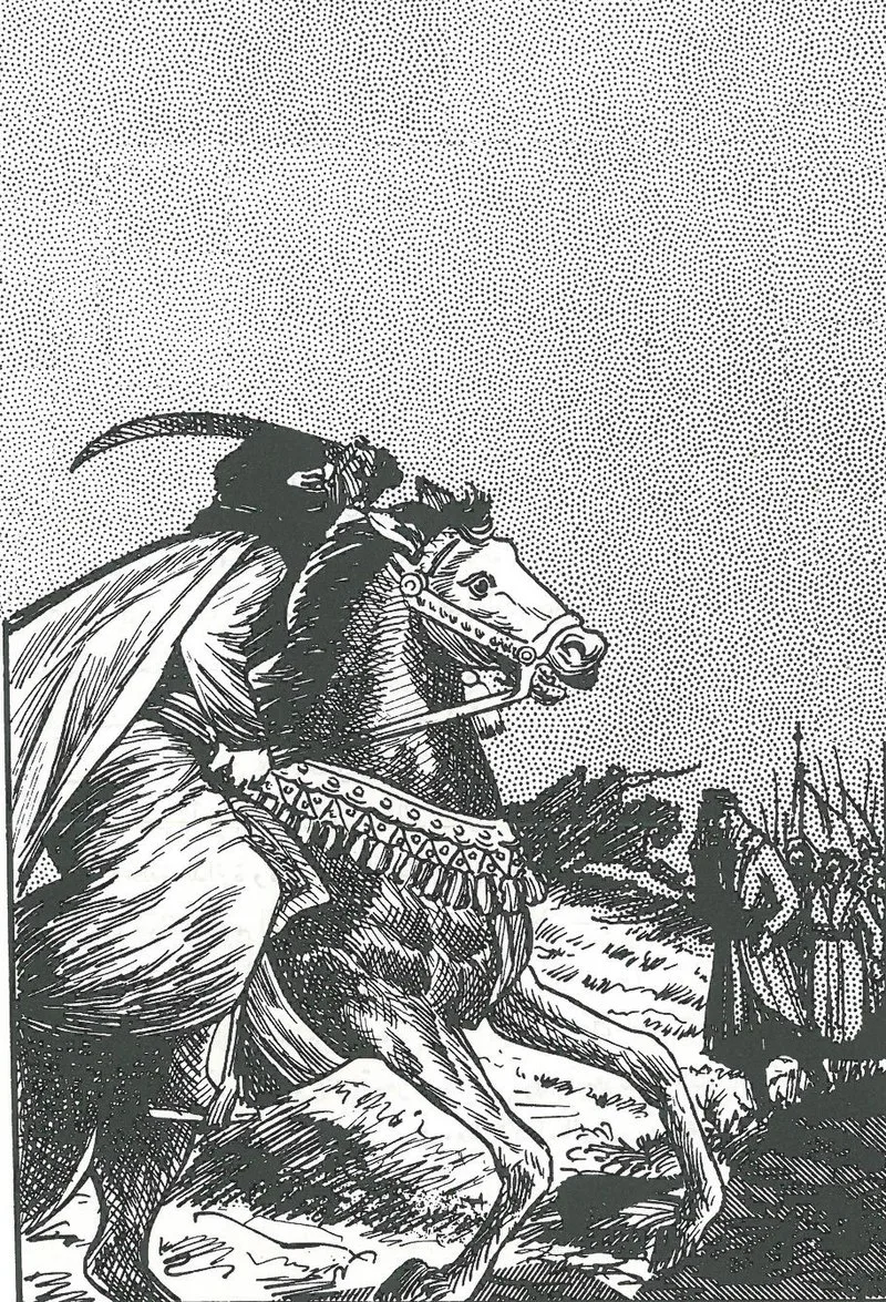 Khawlah bint al-Azwar, depois de cobrir o rosto, luta contra os bizantinos ao lado dos muçulmanos. - Autor desconhecido - (domínio público)