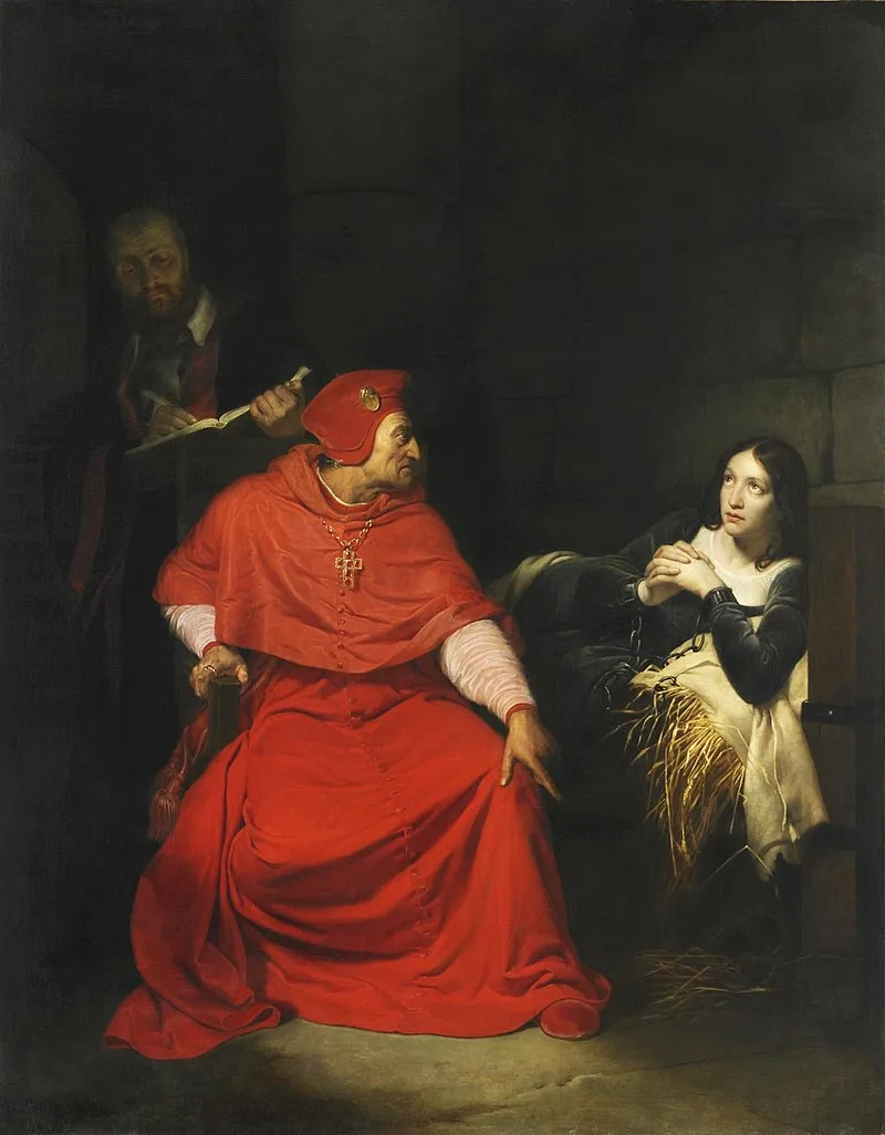 Joana d'Arc interrogada em sua cela de prisão pelo Cardeal de Winchester , por Hippolyte Delaroche , 1824, Musée des Beaux-Arts , Rouen, França