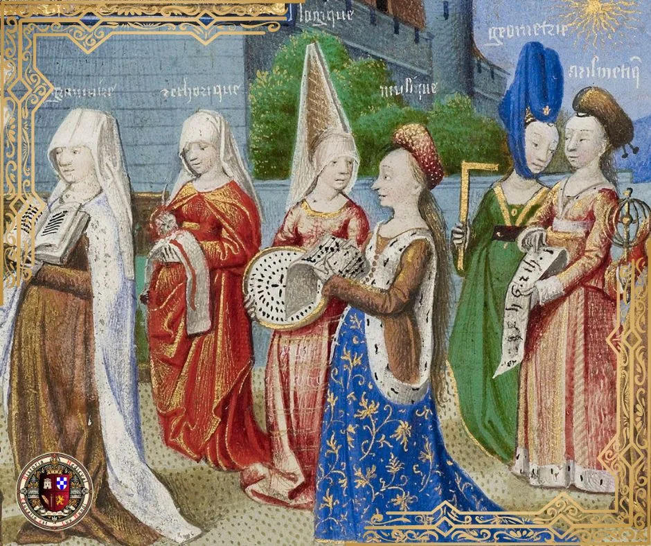 Filosofia Apresentando as Sete Artes Liberais a Boécio - (1460–1470) Mestre Coëtivy (arte editada)