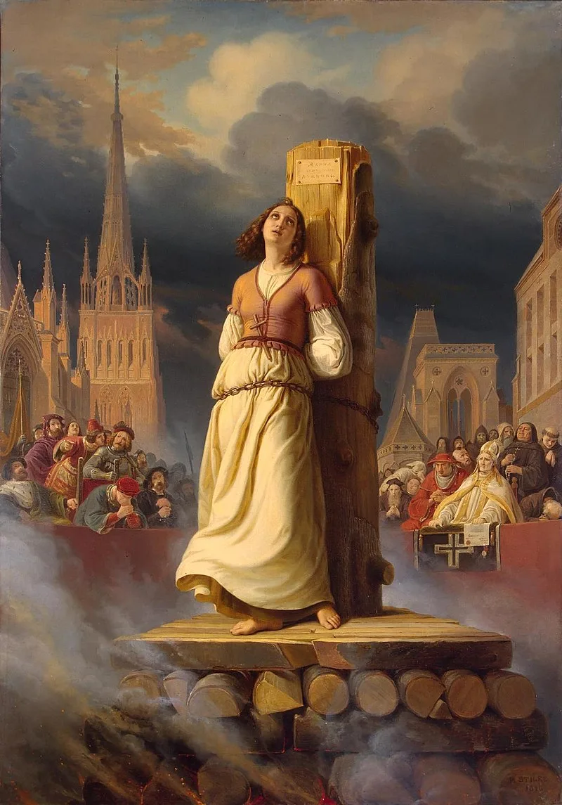 A morte de Joana d'Arc na fogueira , de Hermann Stilke (1843)