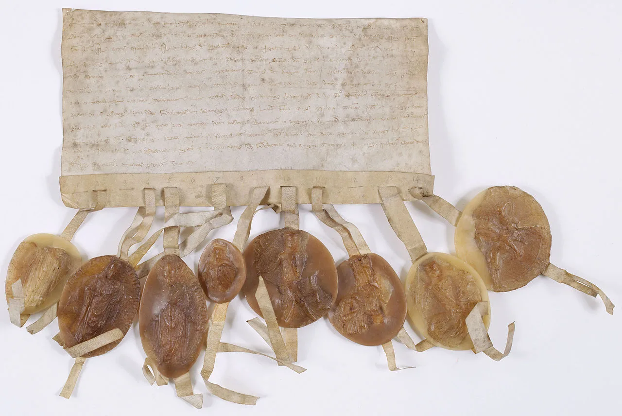 Carta circular dirigida pelos prelados e barões do Reino aos bispos e grandes feudatários para os convidar a assistir à coroação do jovem Luís IX , 29 de novembro de 1226. Arquivos Nacionais