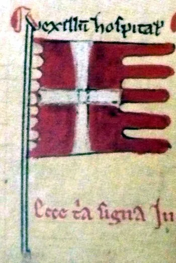 Miniatura da Bandeira dos Hospitalários (1250) (vexillum hospitalorum), de Matthew Paris' Chronica Maiora , Parker MS 16 fol. 138r