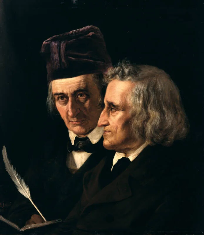 Wilhelm Grimm, à esquerda, e Jacob Grimm em uma pintura de 1855 de Elisabeth Jerichau-Baumann.