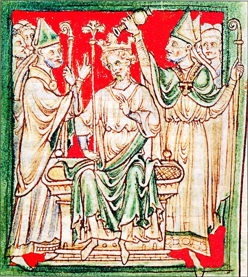Richard I sendo ungido durante sua coroação na Abadia de Westminster , de uma crônica do século 13
