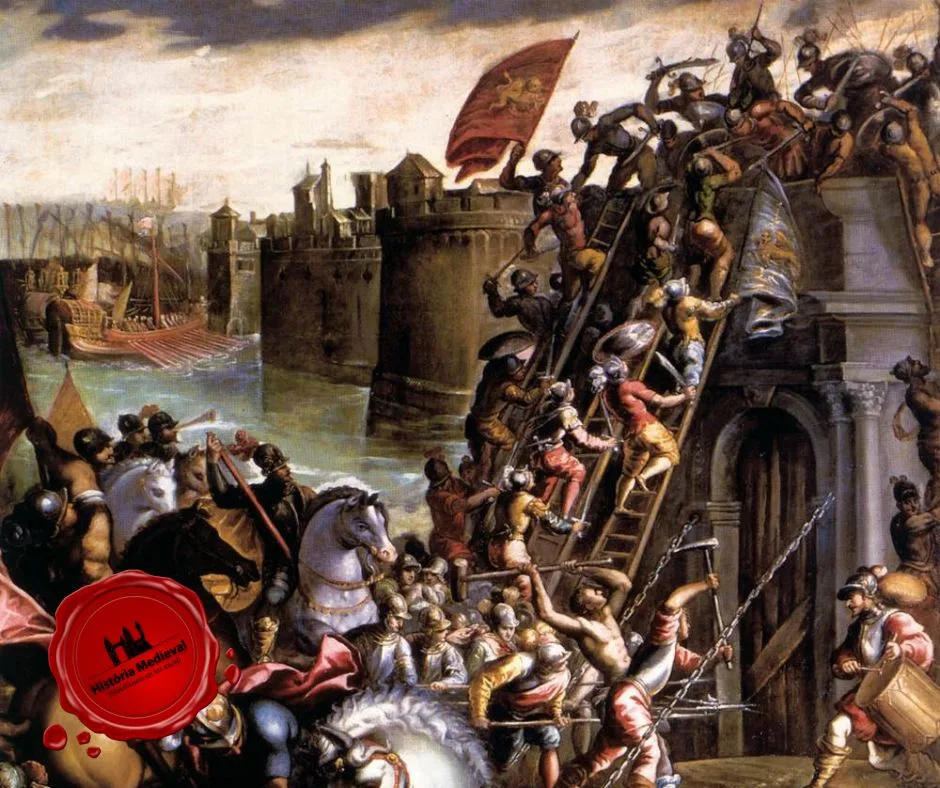 Os cruzados conquistando a cidade de Zara em 1202 (óleo sobre tela), de Vicentino, Andrea (Michieli)