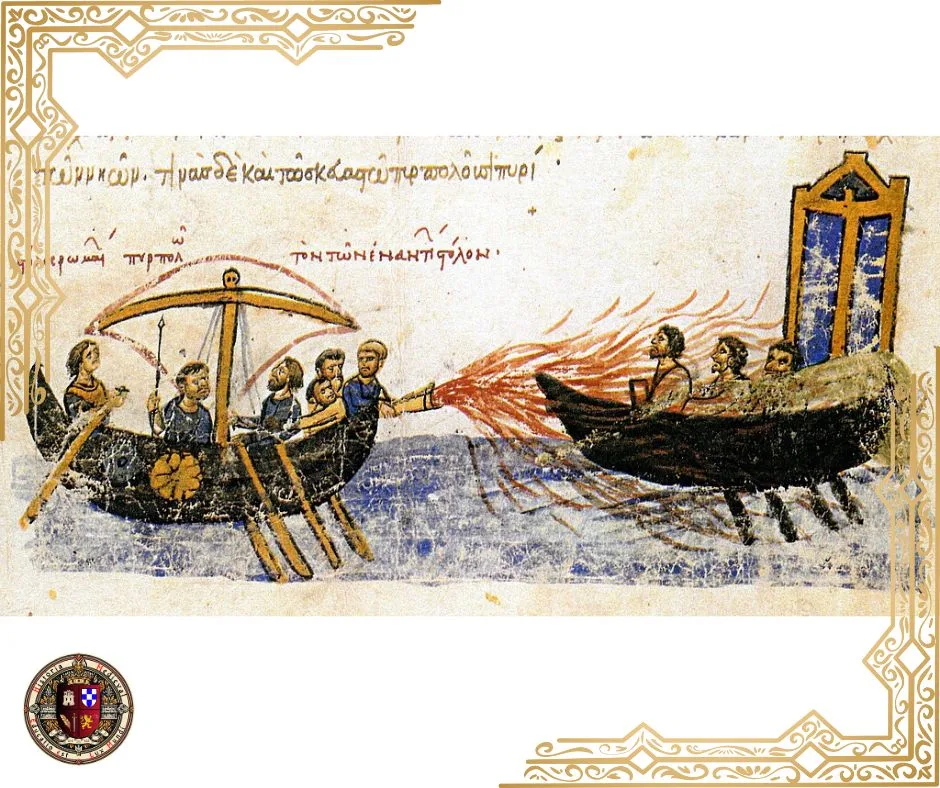 Manuscrito de Skylitz em Madri, mostrando o fogo grego em uso.