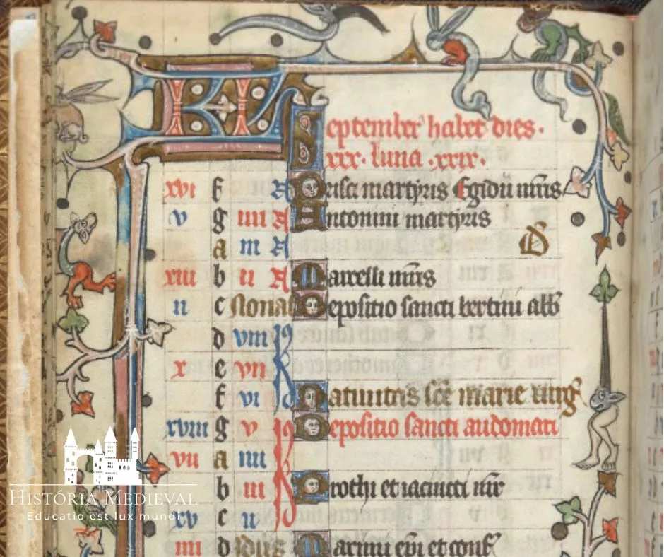 Páginas do calendário para agosto, de um livro de horas, St Omer ou Thérouanne, c. 1320 - MS 36684