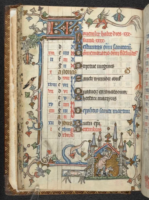 Páginas do calendário para Dezembro, de um livro de horas, St Omer ou Thérouanne, c. 1320 - MS 36684
