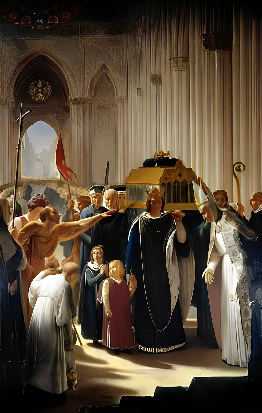 Filipe III carrega o corpo de Luís para Saint-Denis - por  Pierre - Narcisse Guérin