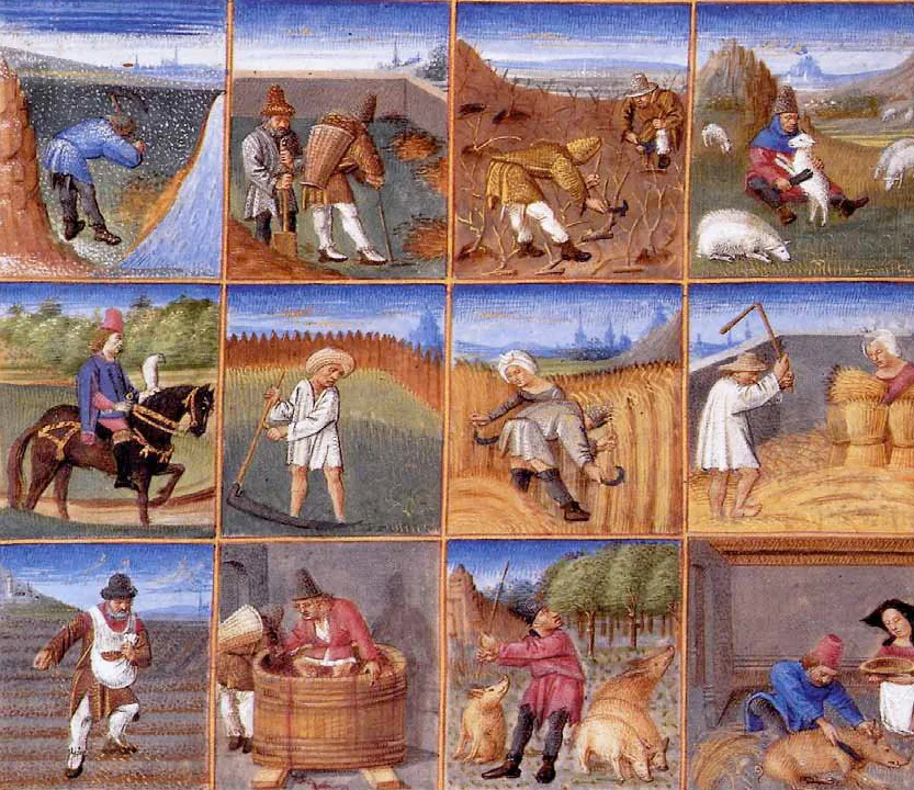 alendário agrícola de um manuscrito de Pietro Crescenzi, escrito c. 1306