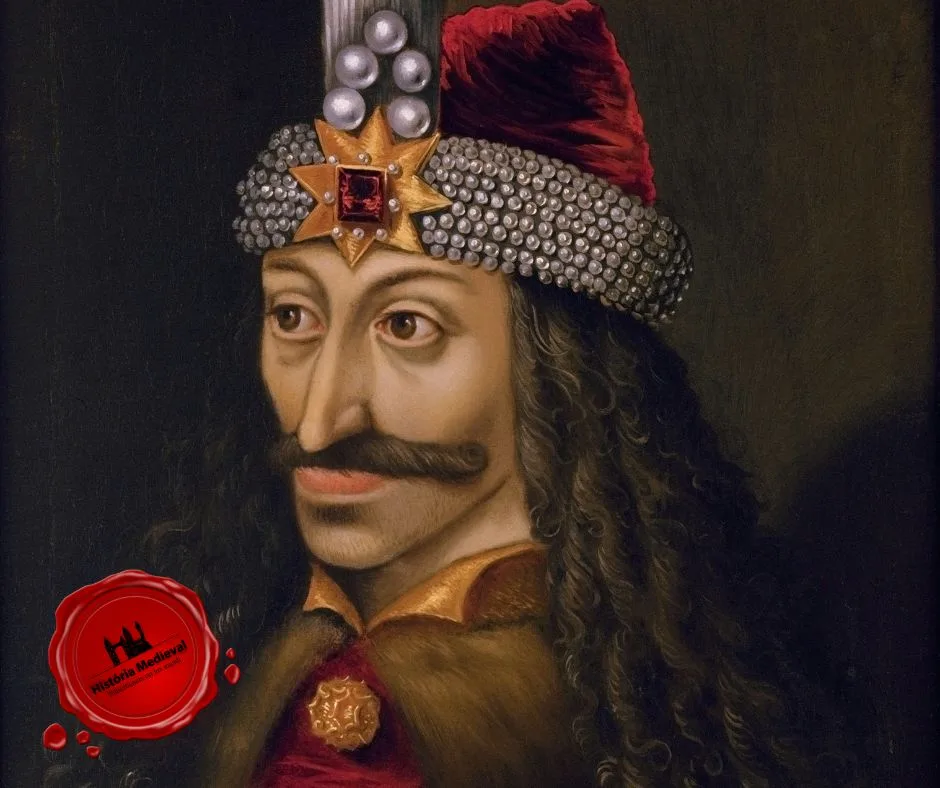 Pintura a óleo de Vlad Țepeș no Palácio de Ambras, Áustria, datada de 1560, que alegadamente é uma cópia de um original pintado em vida